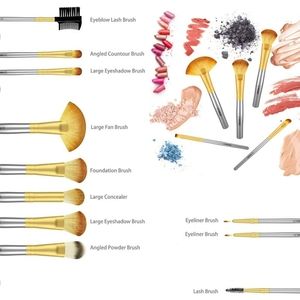 Professional 11 Piece Makeup Brush Set & Champagne Case Bag Bundle Lot New